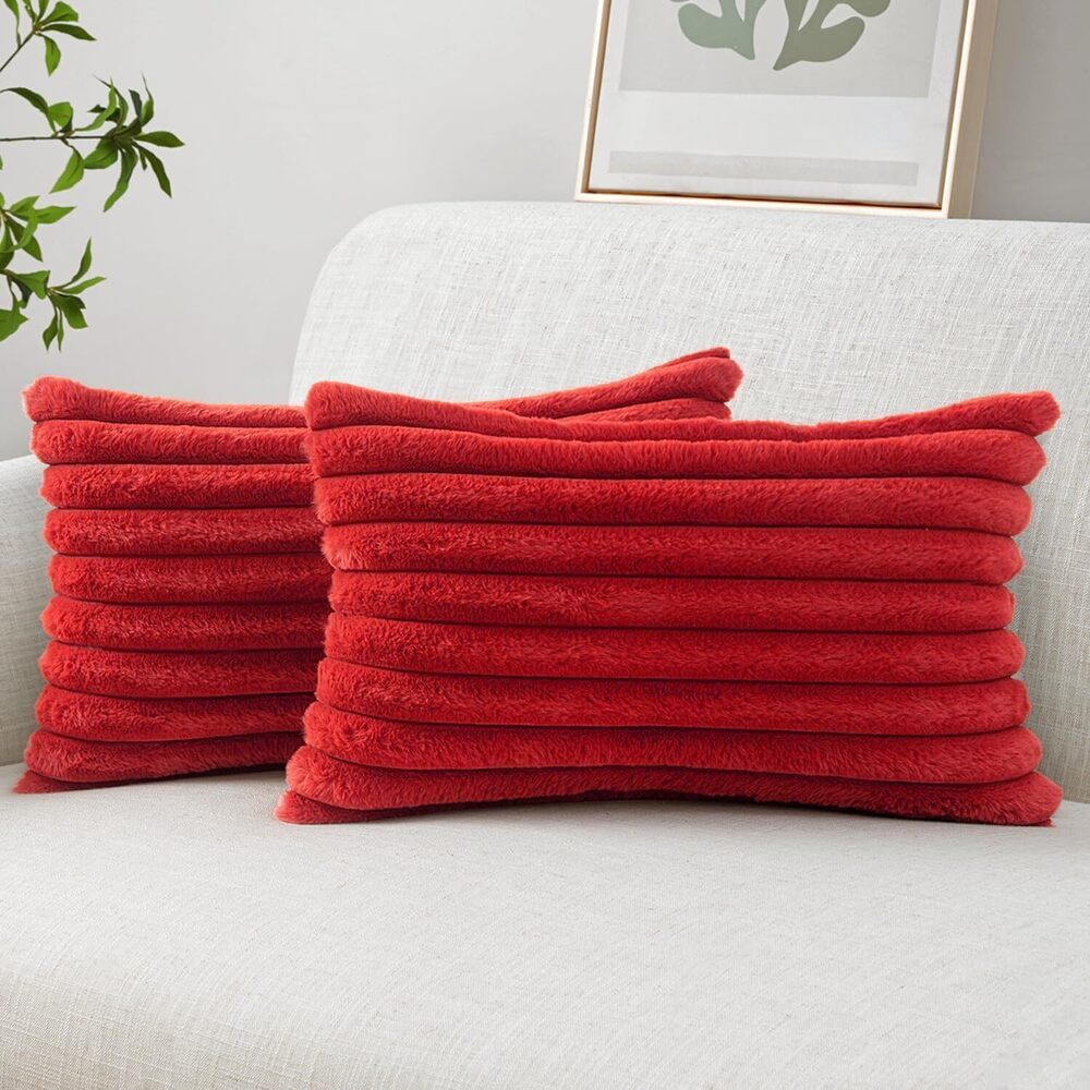 5312 Faux Fur Christmas Decorative Throw Pillow Covers 12x20 Inch Set of 2